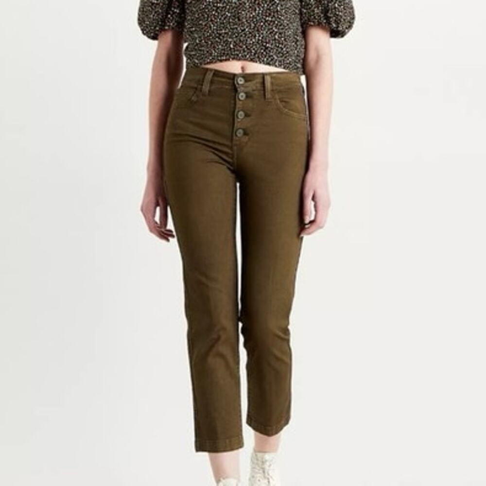 NWOT Levi’s Button Fly High Rose Straight Crop Green Utility Pants Size 27